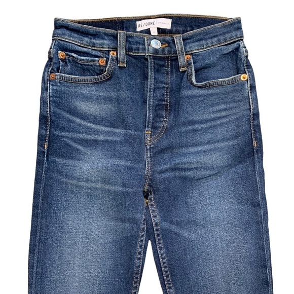 RE/DONE NWT High Rise Ankle Crop Color Midnight Blue Cotton Polyester Elastane - Picture 8 of 15